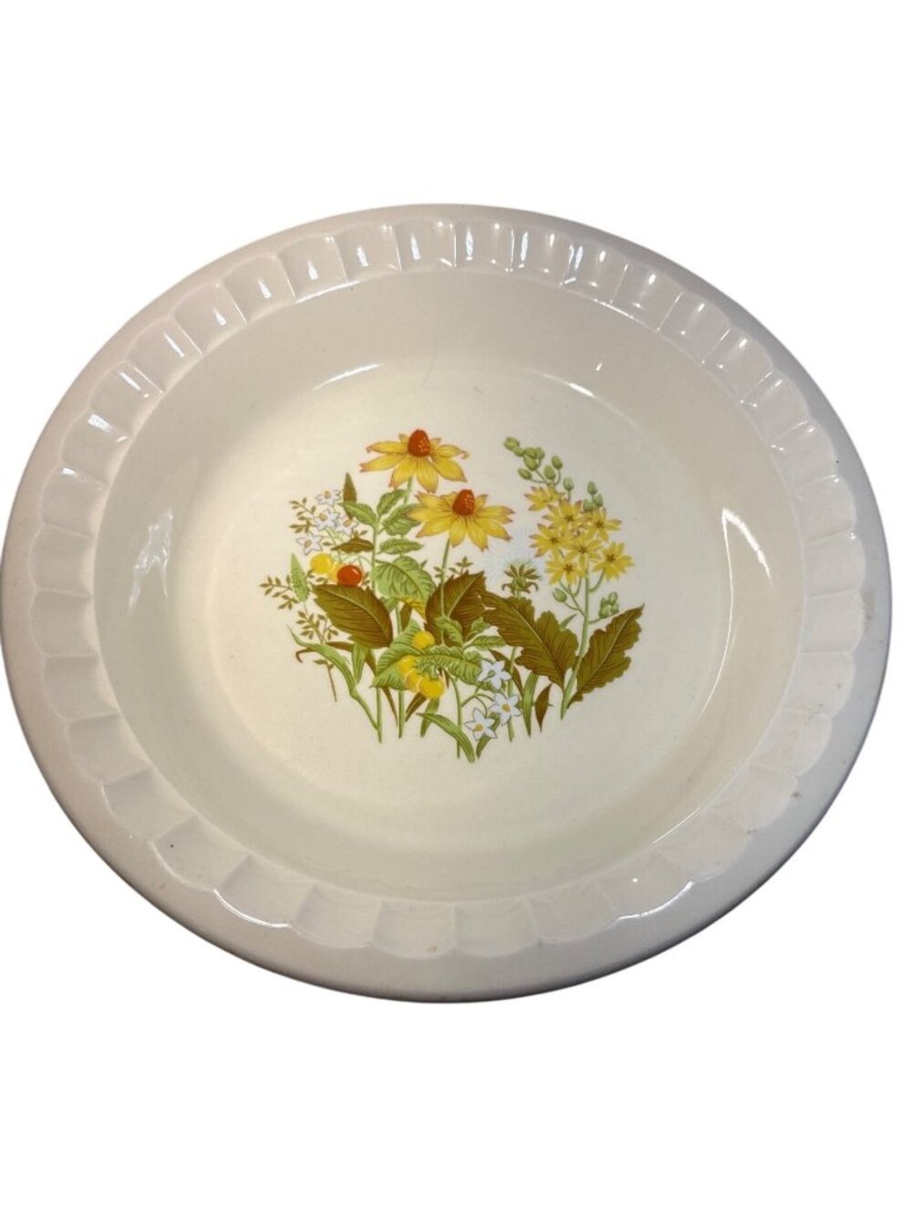 Houseware Products Ceramic Pie Plate Wildflower Scalloped Rim 10.75" Vintage